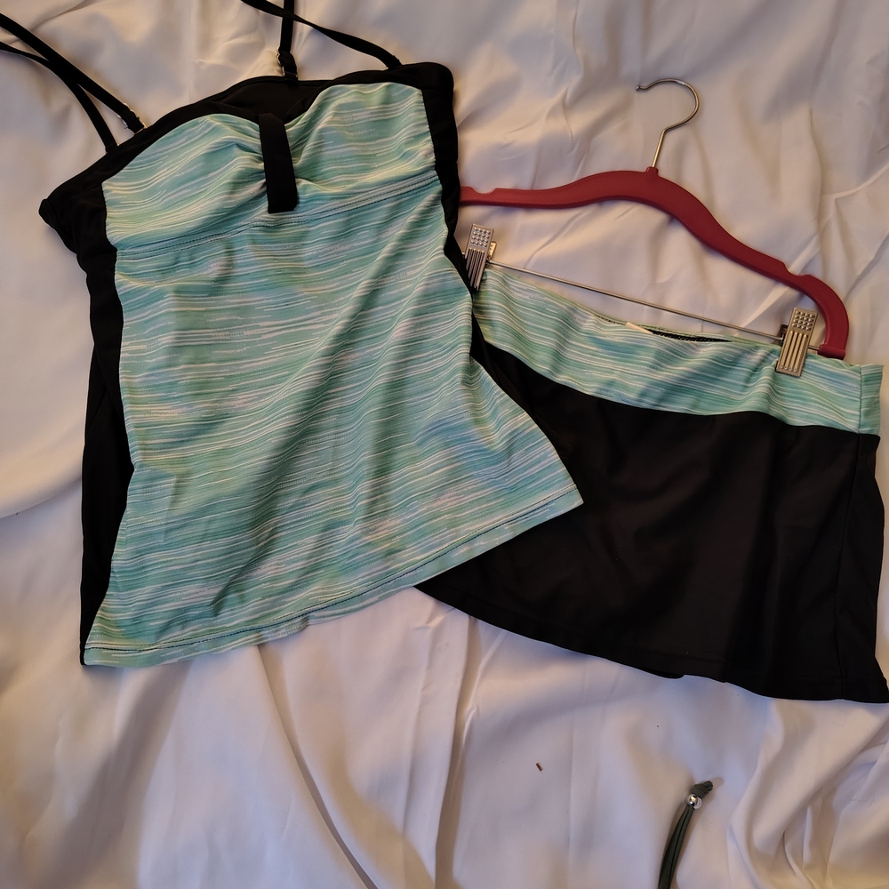 Free Country Mint & Black Strappy Tankini Top